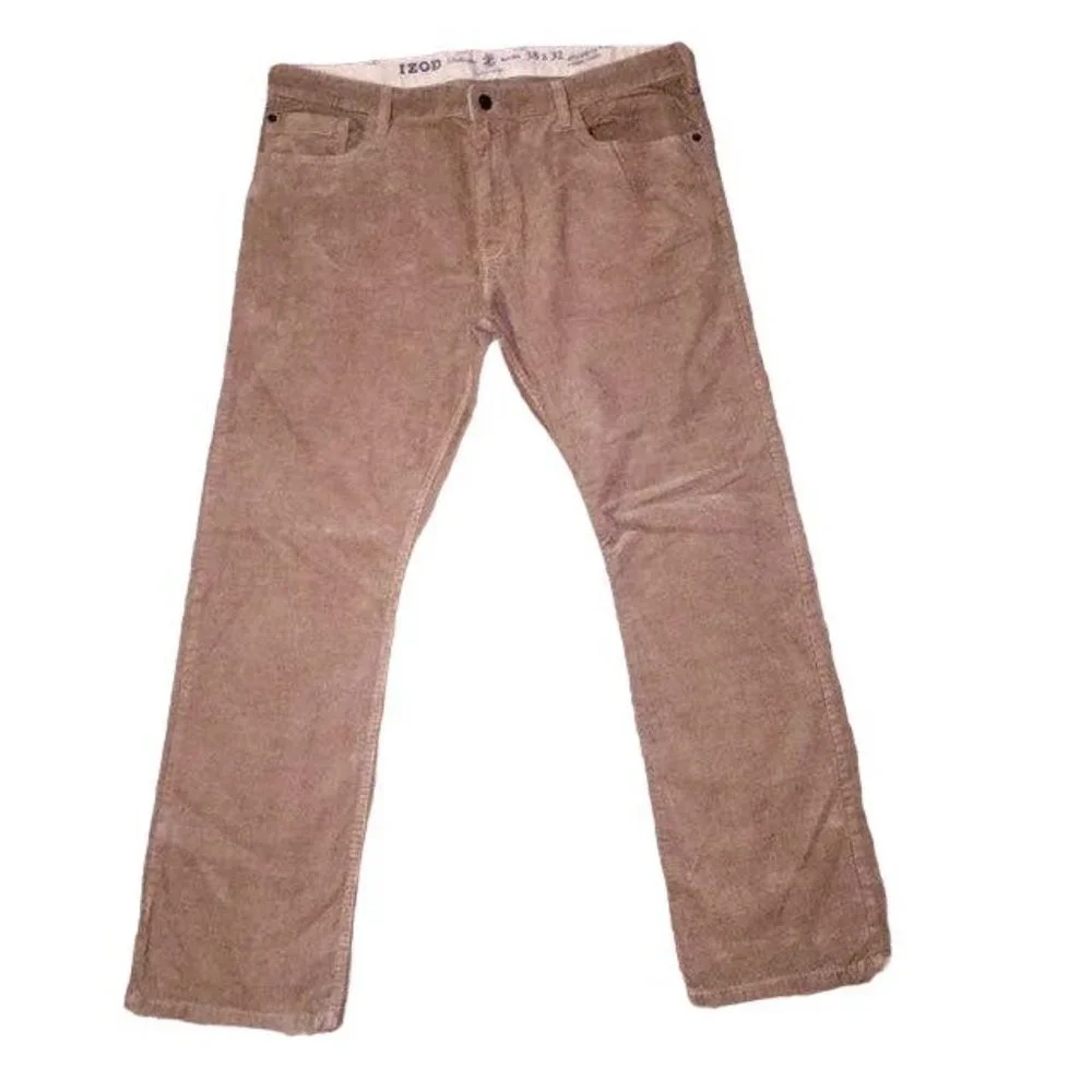 IZOD Pants Mens 38x32 Used Corduroy Casual Career Saltwater Wash Straight Cut